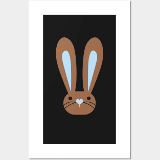 Happy Easter Blue Heart Brown Bunny Posters and Art